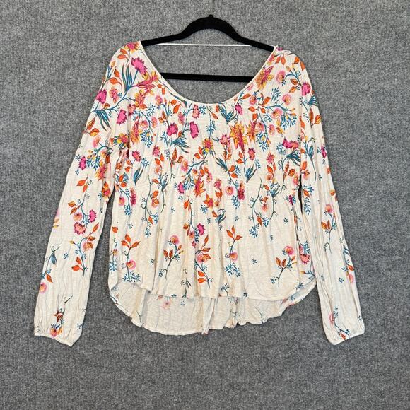 Free People Shirt Womens Small White Floral Cottage Core Bohemian Stretch - Picture 2 of 9
